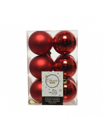 Baubles Shatterproof Mix Christmas Red Dia6.00Cm