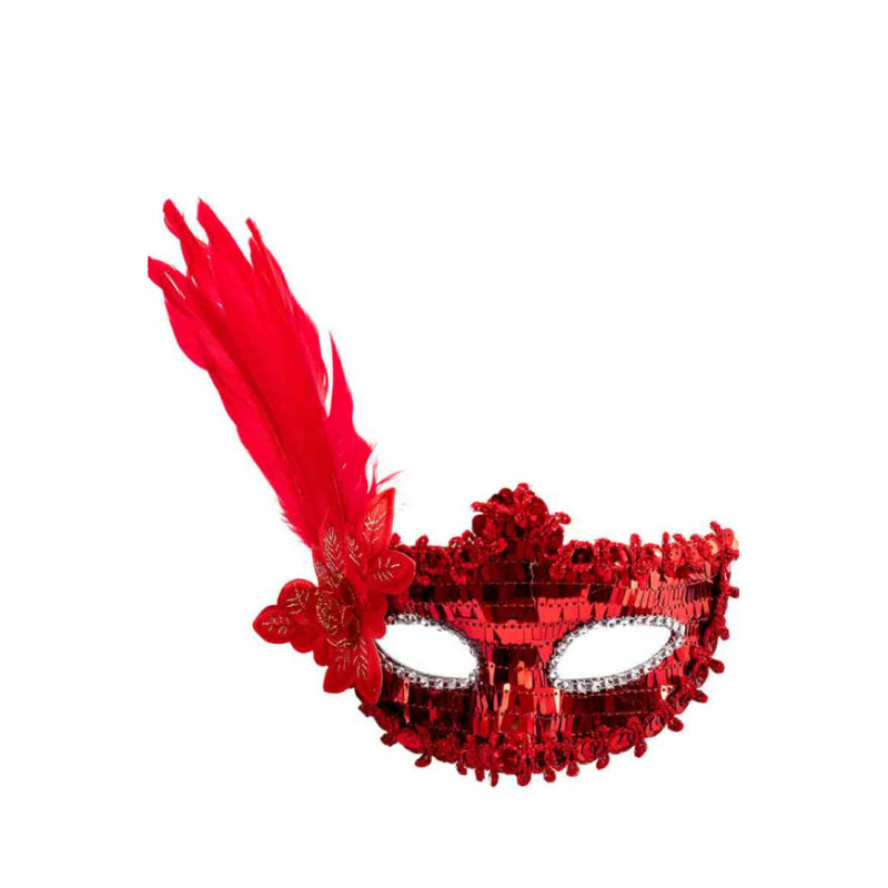 Μάσκα Ματιών Κόκκινη Με Πούλιες & Διακοσμητικό Φτερό