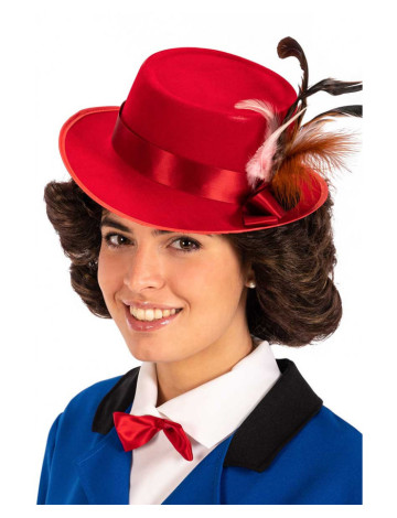 Περούκα Mary Poppins Καστανή Με Κόκκινο Καπέλο